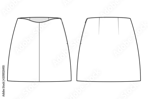 Tableau sur toile V waist Mini Skirt front and back outline technical fashion flat sketch