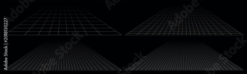 Photography Minimal black background featuring multiple white perspective grids arranged in