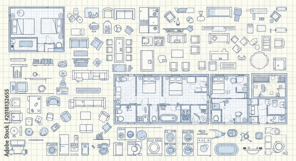 Obraz premium Architectural Floor Plans and Furniture Layouts Collection.