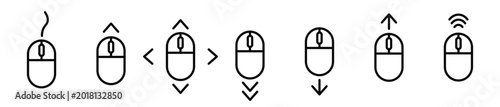 Collection of modern computer mouse icons illustrating various scrolling and clicking actions for digital interfaces