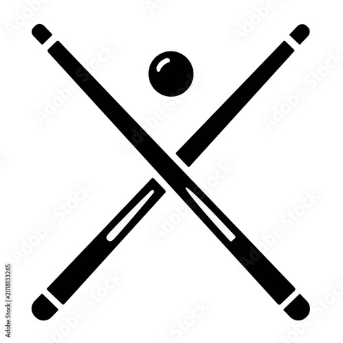 two crossed cue sticks and a billiard ball vector illustration