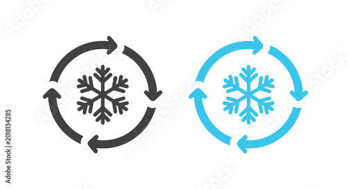 Snowflake icon with circular arrow cycle - Clipart, sticker - icon set - Line and glyph solid icon and logo template 