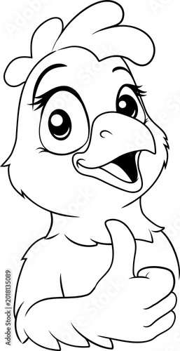 Smiling cartoon chicken giv...