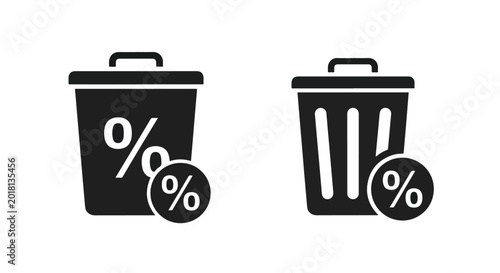 Trash can with percentage sign icon set - Glyph and solid icon set - Icon vector - Editable line icons. Vector illustration