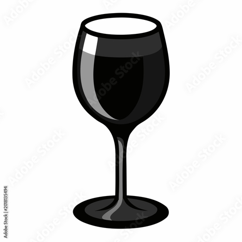 Red wine glass with dark liquid in simple flat illustration for beverage advertising