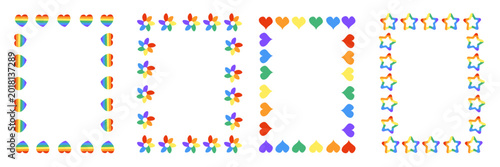 Rainbow lgbt frames set. Pride month. LGBTQ support frames for social media banner, poster, placard, card or party invitation.