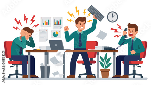 Φωτογραφία Angry businessman shouting at computer keyboard during stressful office meeting deadline pressure