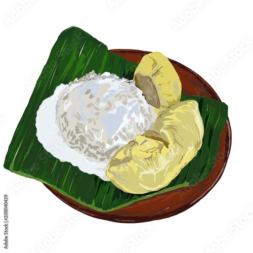 Konstfotografi Durian sticky rice, sweetened sticky rice served with fresh durian