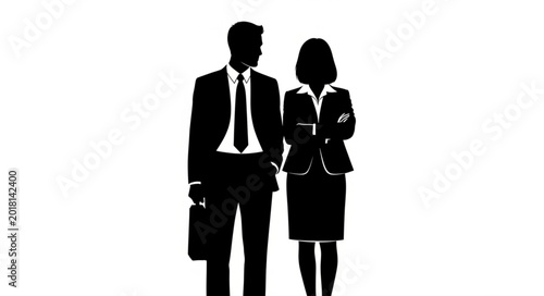 Tablou pe pânză Silhouette of a man and woman in business attire.