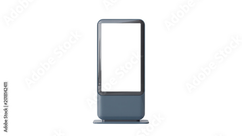 A sleek digital signage display with a large blank screen on a stand, isolated on transparent background for advertising or informational purposes