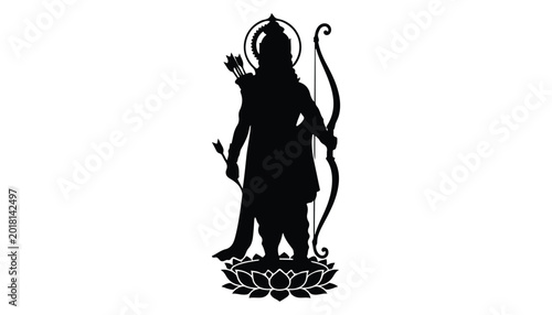 Photography black and white silhouette of Lord Rama very high quality vector illustration