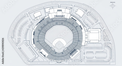 Bild auf Leinwand Aerial view of a baseball stadium blueprint plan.