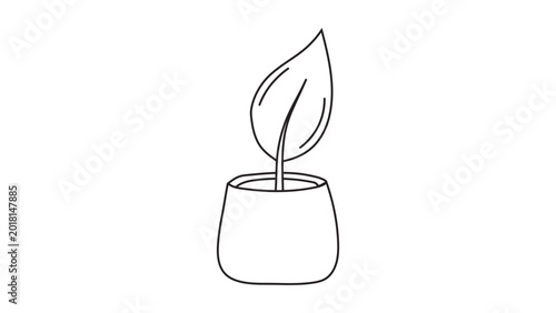 Fotografie Minimal line icon of plant growing from a pot on black background