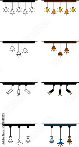 Modern Hanging Lamp Icons Set Vector Illustration for Interior Lighting Design