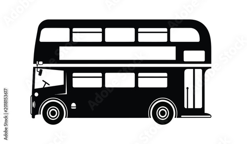 Fotografía Black silhouette of a classic double decker bus on a white background side view