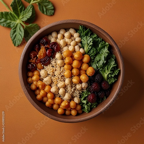 Fresh and Healthy Vegetarian Power Bowl in Wooden Bowl
