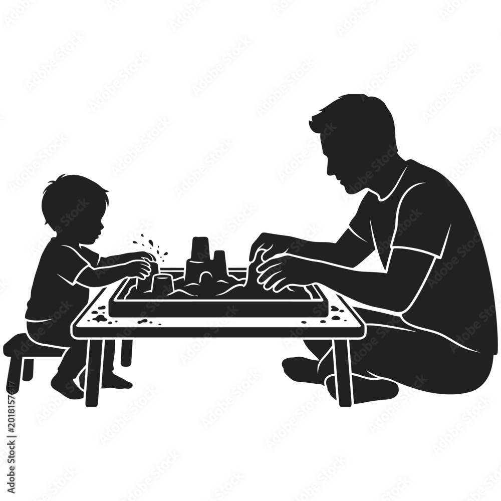 Fototapeta premium vector style flat silhouette A Father and Son's Quality Playtime in father day
