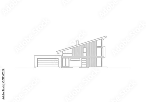 фотографія Modern architectural drawing of a single family house with a slanted roof and at