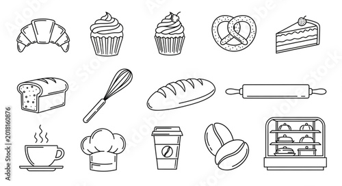 Schilderij op canvas Collection of baked goods and bakery items hand-drawn sketch.