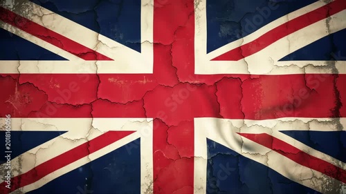 Distressed Union Jack flag with deep cracks and peeling paint effect