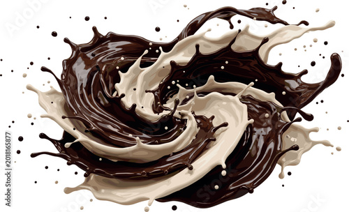 Fotografija Chocolate and milk splash swirl background with creamy liquid motion effect real