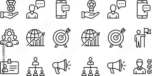 Foto Business management and marketing icon set featuring thin line symbols for strat