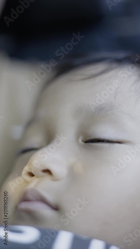 Close Up Little Child Face Sleeping In Car