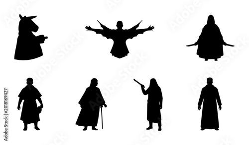 Fényképezés Mystical Silhouette Figures Vector Set: Wizard, Prophet, Monk, Sorcerer, Ancient