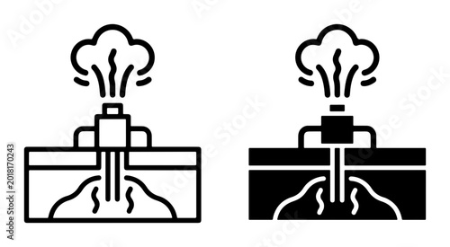 Photos Geyser Eruption Icons, Hot Spring Vent Symbols, Natural Steam Vent Graphics, Vol