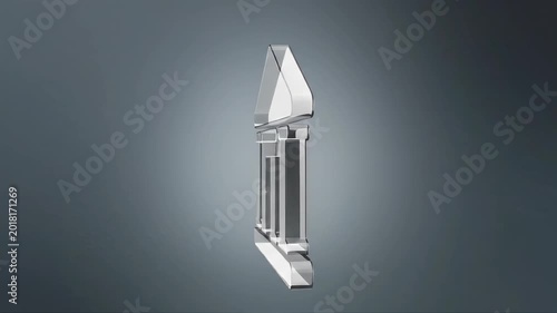 Metallic 3D icon representing a classical building with columns and a pediment