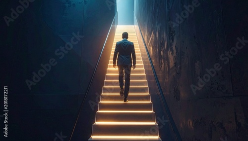 towards a bright future with a minimalist and modern style.silhouette of a man standing in a tunnel