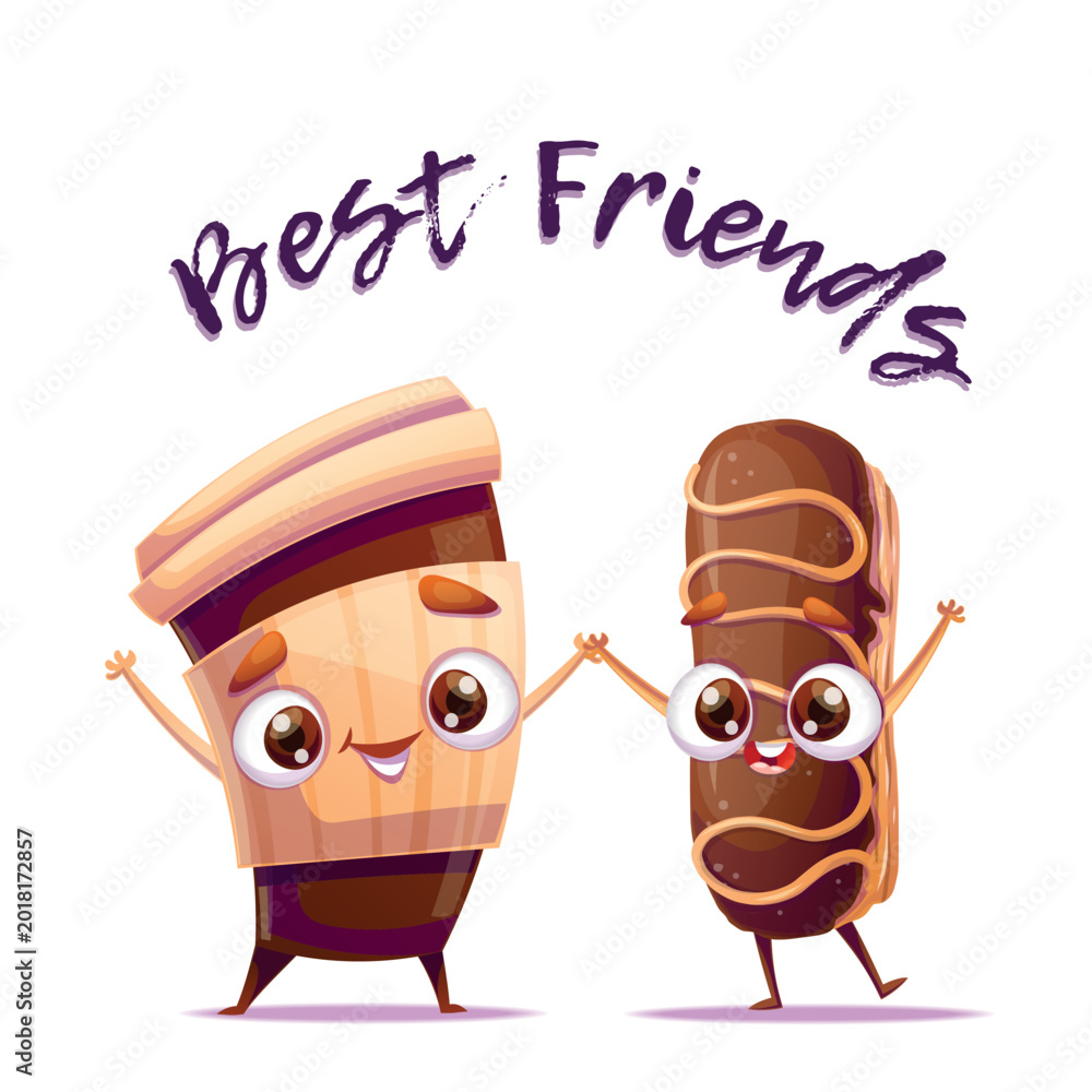 Fototapeta premium This charming collection of cartoon snacks celebrates friendship with cheerful expressions and joyful poses