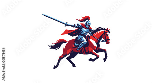 Photos Warrior Knight Riding Horse with Sword.