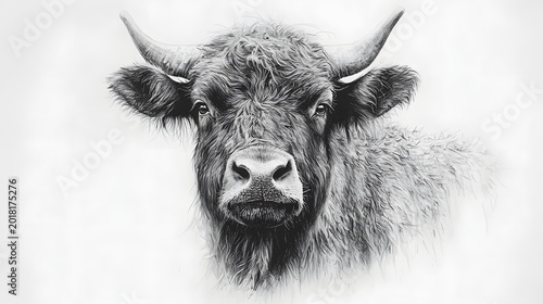 Fine line yak pencil drawing with natural fur wallpaper