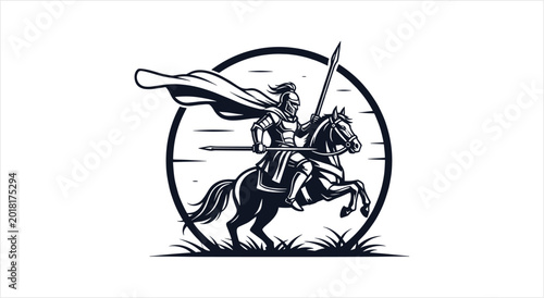 Photos Medieval Knight Warrior on Horseback with Sword and Cape.