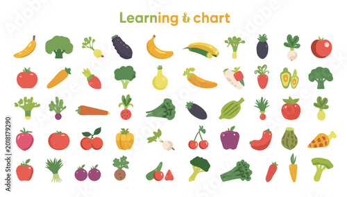 Bild auf Leinwand Variety of colorful vegetable icons.
