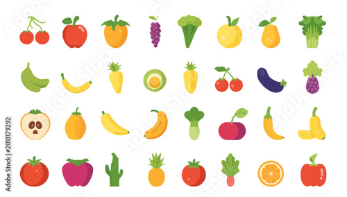 Принти на полотні Colorful icons of various fruits.