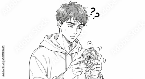 Cuadro en lienzo A young man in a hoodie looks puzzled while examining a smoke-emitting object in his hands with questioning thoughts