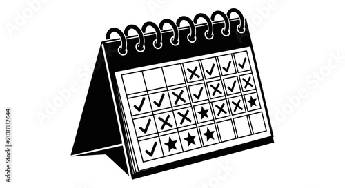 A calendar with marked dates on a desktop calendar illustration