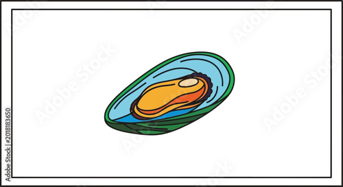 Open Mussel Shell with Orange Meat and Blue Water