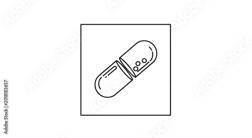Open Medicine Capsule with Pellets Inside, Medical Health Care Concept, Line Art Icon