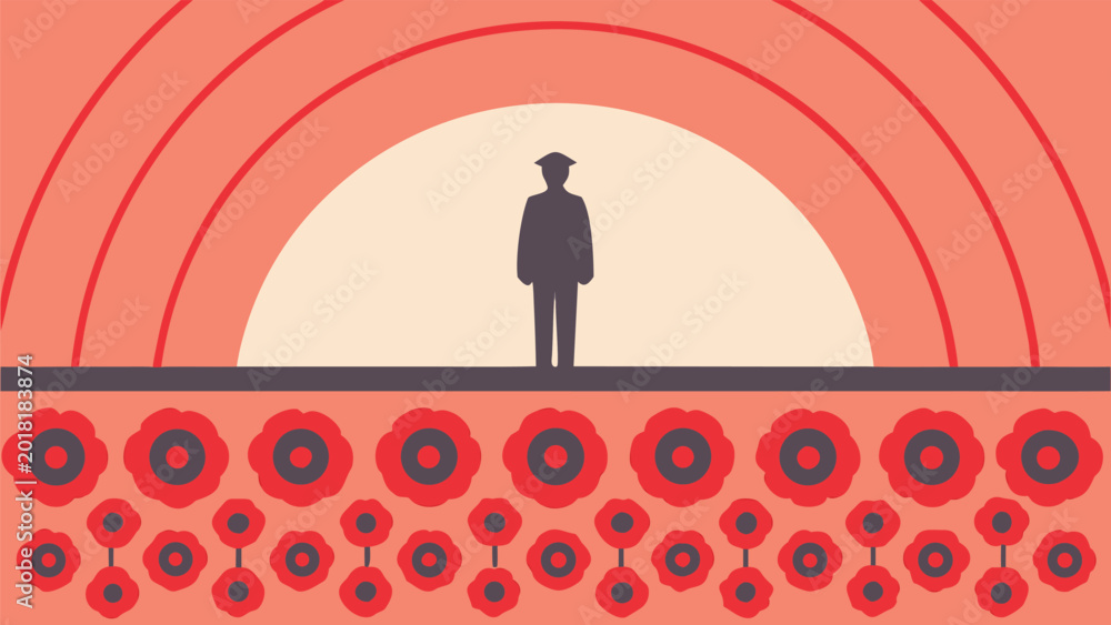Αυτοκόλλητο Silhouette of person standing amidst red poppies under arch