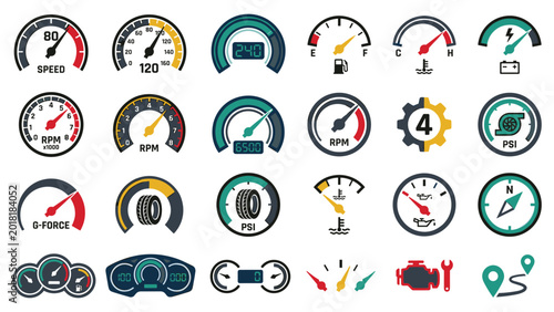 Canvastavla Car dashboard indicators set