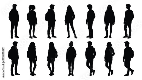 Konstfotografi Collection of diverse people silhouettes standing against a white background sil