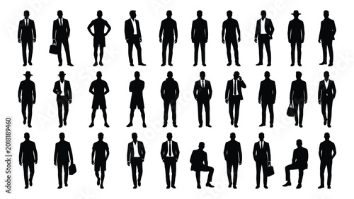 фотографія Collection of diverse business people silhouettes in formal attire on a white ba