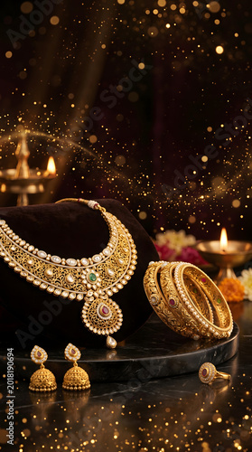 Luxurious traditional gold jewelry set with necklace and earrings