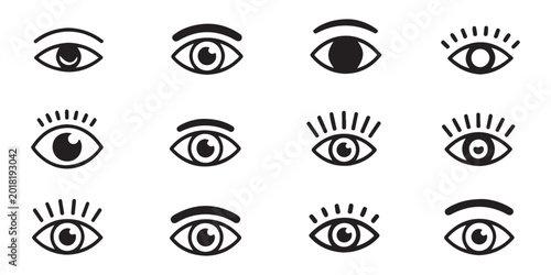 Tableau sur toile Group of simple eye icons representing sight perception vision and awareness in various styles