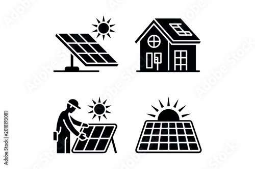 Solar energy and renewable power icon set