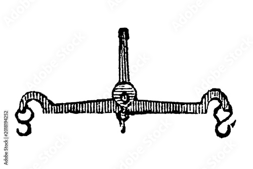 Obraz na plátně Balance beam, straight horizontal lever with fulcrum and chain suspension, technical drawing, old vintage illustration, 1897