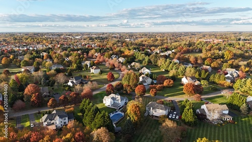 Quadro su tela Aerial view of colorful autumn neighborhood in Garnet Valley, Pennsylvania subur